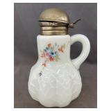 Hand Painted Milk Glass Syrup Pitcher