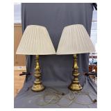 (2) Workibg Solid Brass Lamps w/ Lampshades 29'H
