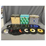 Assorted 7-inch 45 RPM Vinyl Records & Cases