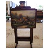 (3)Vintage Wood TV Trays & Stand 36'H