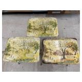 3 TV Trays w/ Log Cabin Design