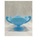 Fenton Satin Blue Glass Compote