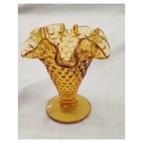 Marked Fenton Amber Hobnail Vase 4'Hx3.5'