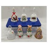 7 Ceramic Bells Including Russ w/Tub