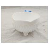 Diamond Hobnail Footed Milk Glass Bowl 3'Hx5'