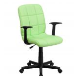 Green Quilted Swivel Office Chair with Arms