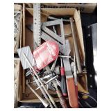 Flat of assorted tools, magnets, air gauges, files
