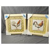 NIB Pair of Franed Rooster Prints 12'ï¿½12'