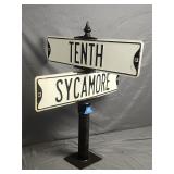 Antique Metal Embossed Street Sign Sycamore/Tenth