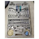Tool set in case, wrenches, sockets, driver bits,