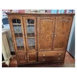 Wood Entertainment Center w/Lead Glass Doors