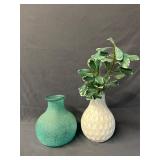 2 Decorative Vases w/ Artificial Flowers
