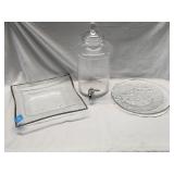(3) Glass Serving Dishes & Glass Drink Dispenser