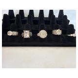 (5) Silver Tone Rhinestone Ring Assortment