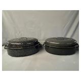 2 Granite Ware Enamel-on-Steel Roaster Pans