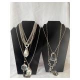 (5) Silver Tone Statement Necklaces