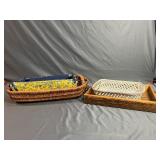 Wicker & Wood Serving Trays w/ Liners