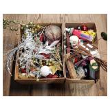 (2) Boxes of Home Decor/Christmas w/ 'Uneeda' Tin