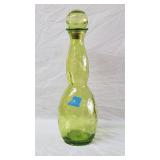 Vintage Mold-Blown Green Glass Decanter 21'H