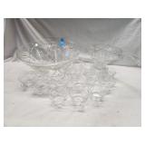 (16) Pc Glass Punch Bowl Set