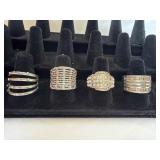 (4) Rhinestone Rings - Sizes 7.75  8  9  10.25