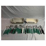 Assorted Silverware & 2 Meat Loaf/Bread Pans