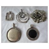 (5) Silver Tone Pendants 1.25' - 2.75'