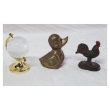(3) Pcs Figurine Lot Including Cast Iron Rooster