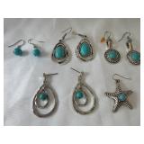 (3) Pairs & (2) Single Turquoise Earrings
