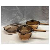 Pyrex Cornings 1.5 L & 1L Saucepans & Pie Plate