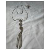 Silver Tone Necklace & Expandable Ring