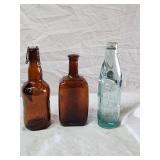 (3) Vintage Glass Bottles w/ Codd Glass Bottle