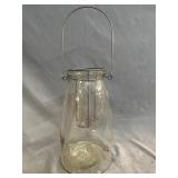 Glass Milk Jug Lantern w/ Teal Light Holder