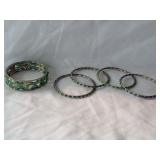 (5) Silver Tone Bangle Bracelets with Beads