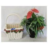 Christmas Basket & Artificial Plant
