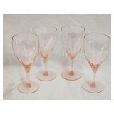 (4)pc Vintage Pink Depression Glass Goblet 7'H