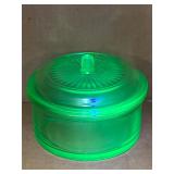 Hazel Atlas Green Uranium Glass Covered Dish