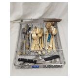 Metal Silverware Tray and Silverware