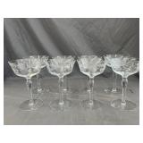 Etched Floral Clear Crystal Champagne Glasses