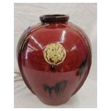 Round Medallion Flambe Oxblood Glaze Chinese Vase