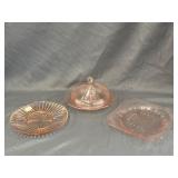 Pink Glass Covered Butter Dish