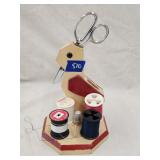 Vintage Wood Folk Art Sewing Caddy 9.25'H
