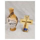 Religious Ceramic Vase & Cross