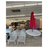 Wrought Iron Patio Table, Patio Chairs, & Umbrella