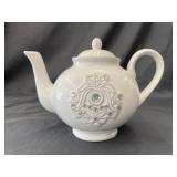 White Rhinestone Embossed Ceramic Teapot