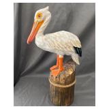 Wooden Pelican Sculpture