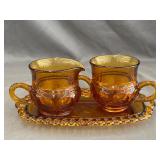 Amber Glass Sugar Creamer & Tray