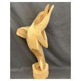 Hand-Carved Wooden Dolphin Statue- 17'