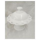 'Open Lace' Milk Glass Compote Candy Dish 6.5'H