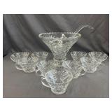 Glass Punch Bowl, 9 Cups, & Plastic Ladle